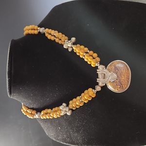 Sterling Silver with Golen Brown Speckeled Stone Necklace